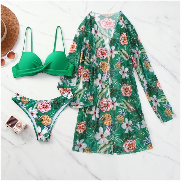 Boho Floral Print Bikini Cover up Set Beach Swimsuit - Picture 9 of 9